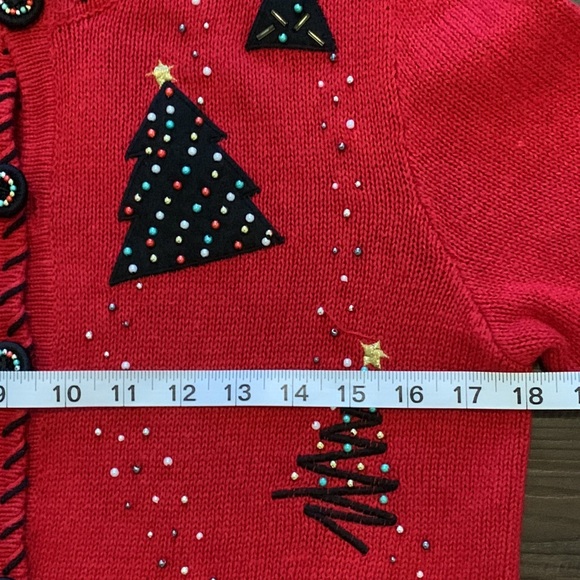 VINTAGE DESIGNERS ORIGINALS STUDIO UGLY CHRISTMAS CARDIGAN SWEATER RED - Picture 8 of 9